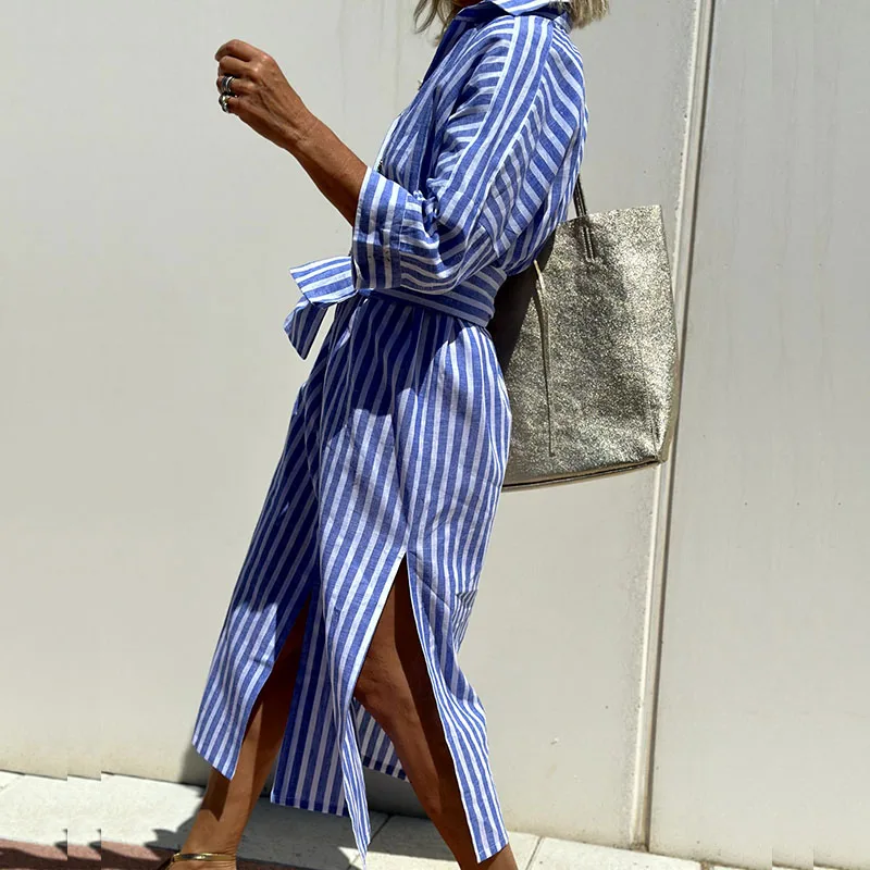 Camille - Elegant Striped Shirt Dress