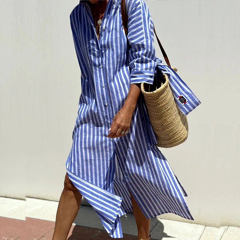 Camille - Elegant Striped Shirt Dress