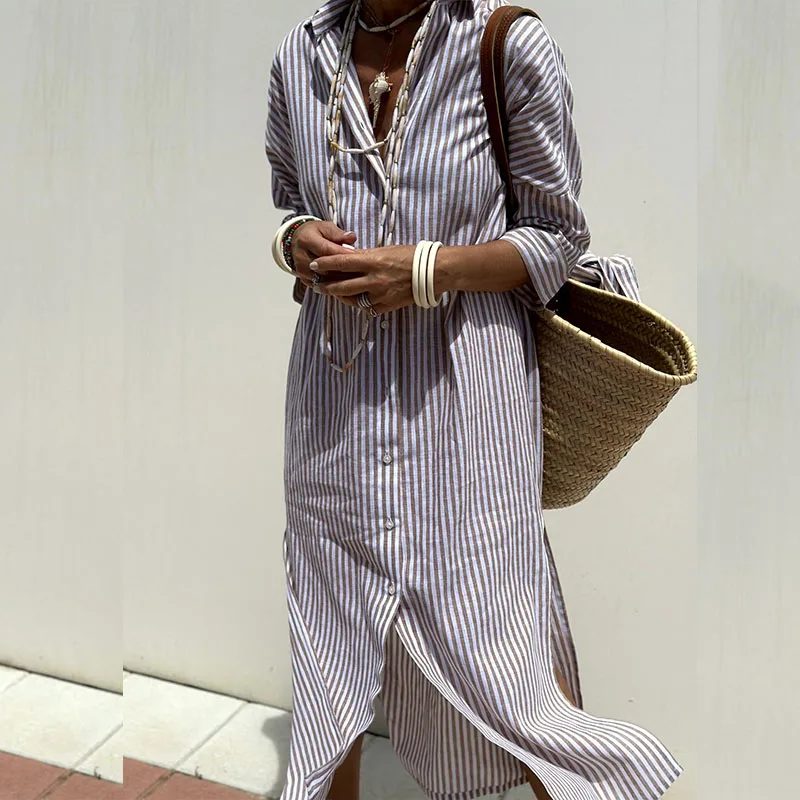 Camille - Elegant Striped Shirt Dress